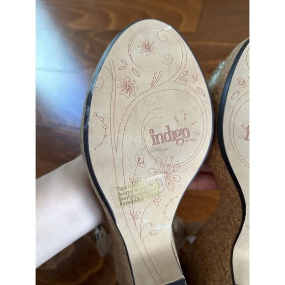 Clarks Indigo Womens Gold Metallic Knot Cork Open Toe Wedge Sandals Sz10 M - Picture 5 of 7